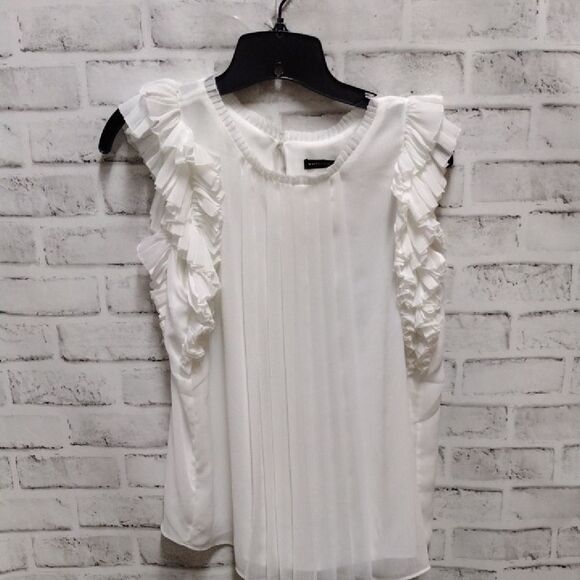 White Ruffled Flutter Sleeve Blouse - Picture 1 of 3